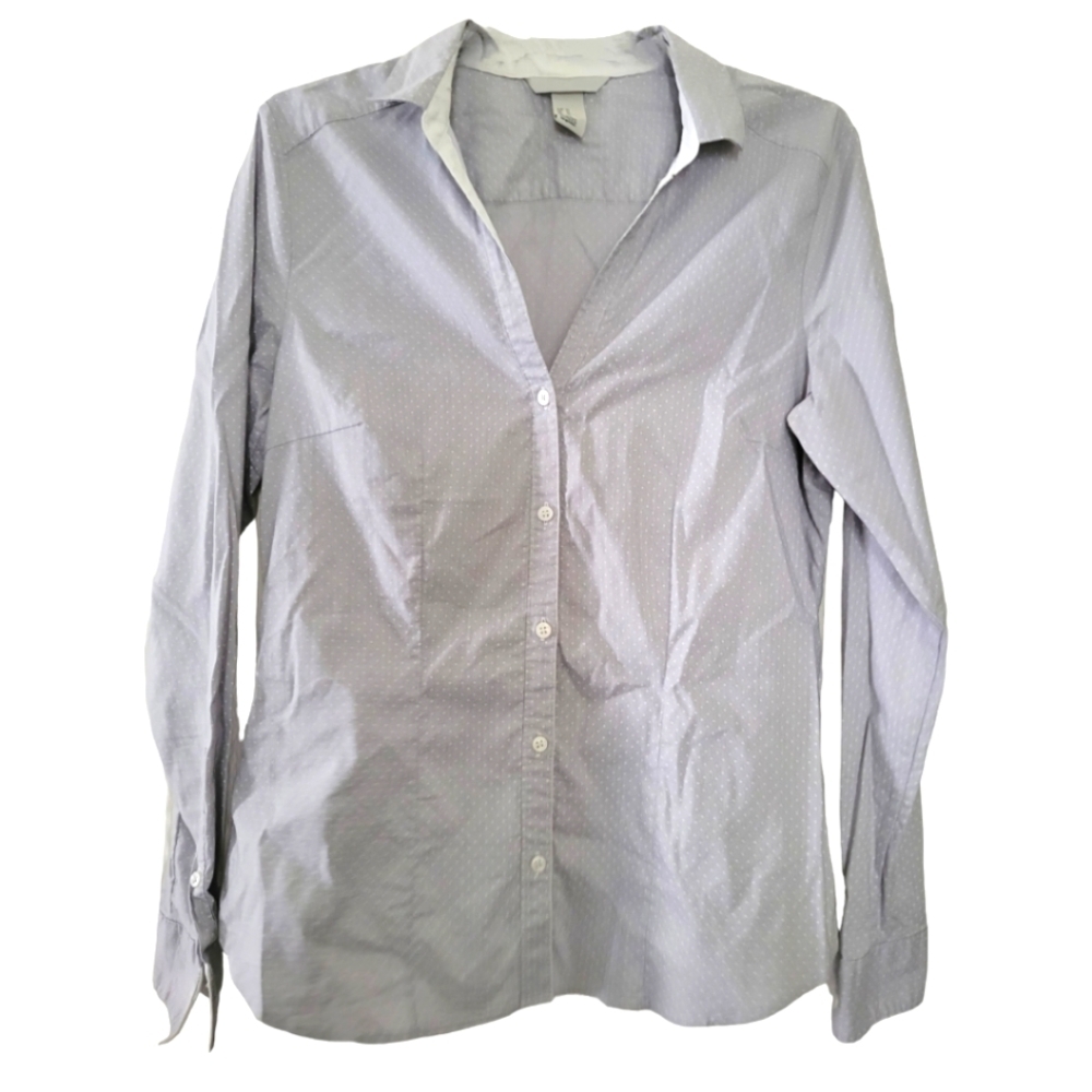 H&M Button Down Long Sleeve Gray Blouse | 10